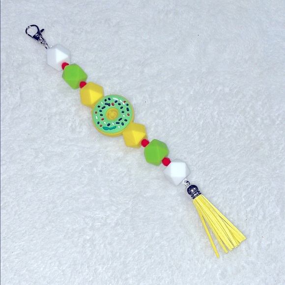 Accessories - Donut Silicone Green & Yellow Beaded Keychain/Purse Charm